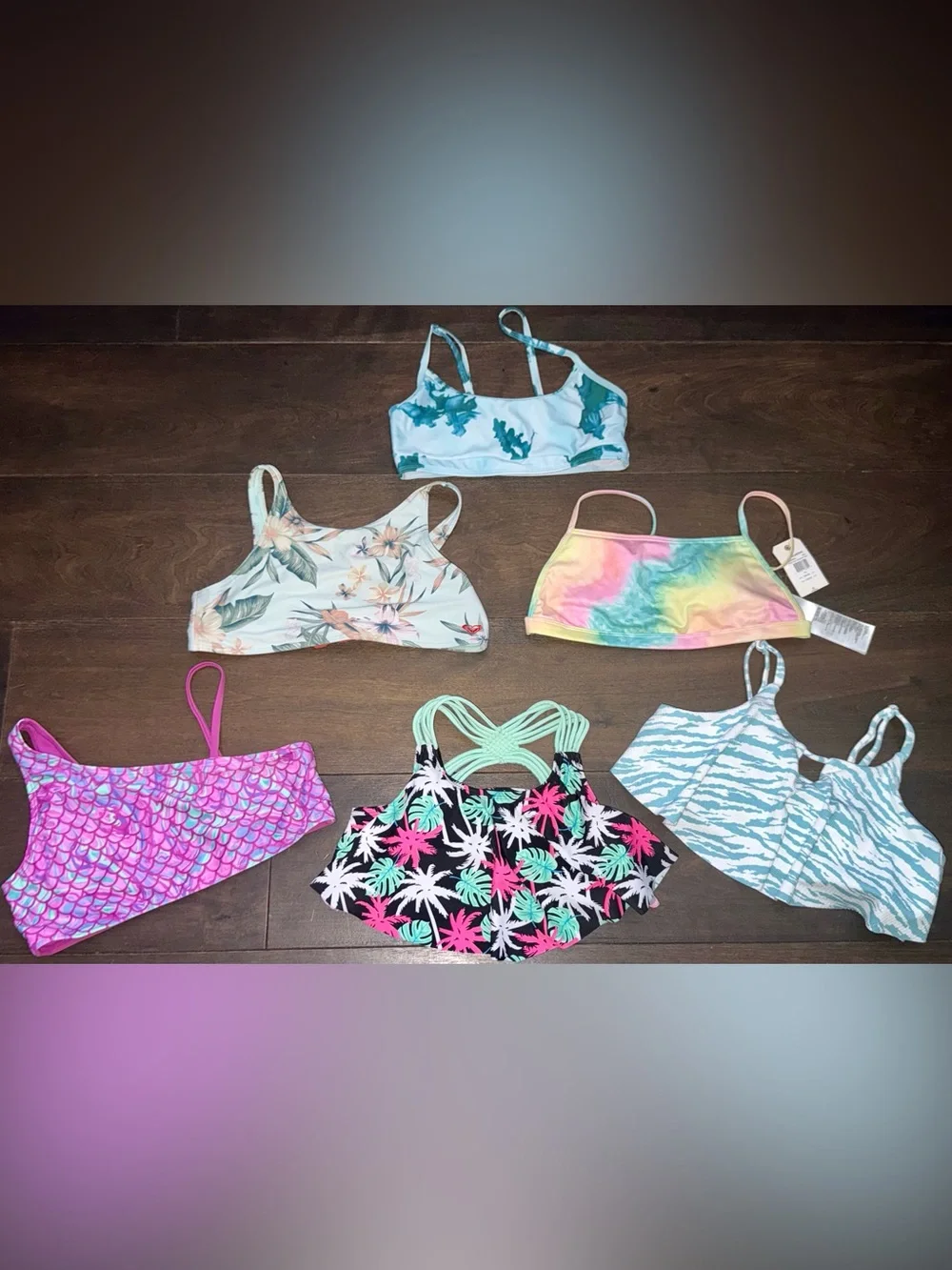 Girls Bikini Top Lot 6 Pc Roxy Billabong Mixed Brands Swimwear 14-16 | NWT | EUC